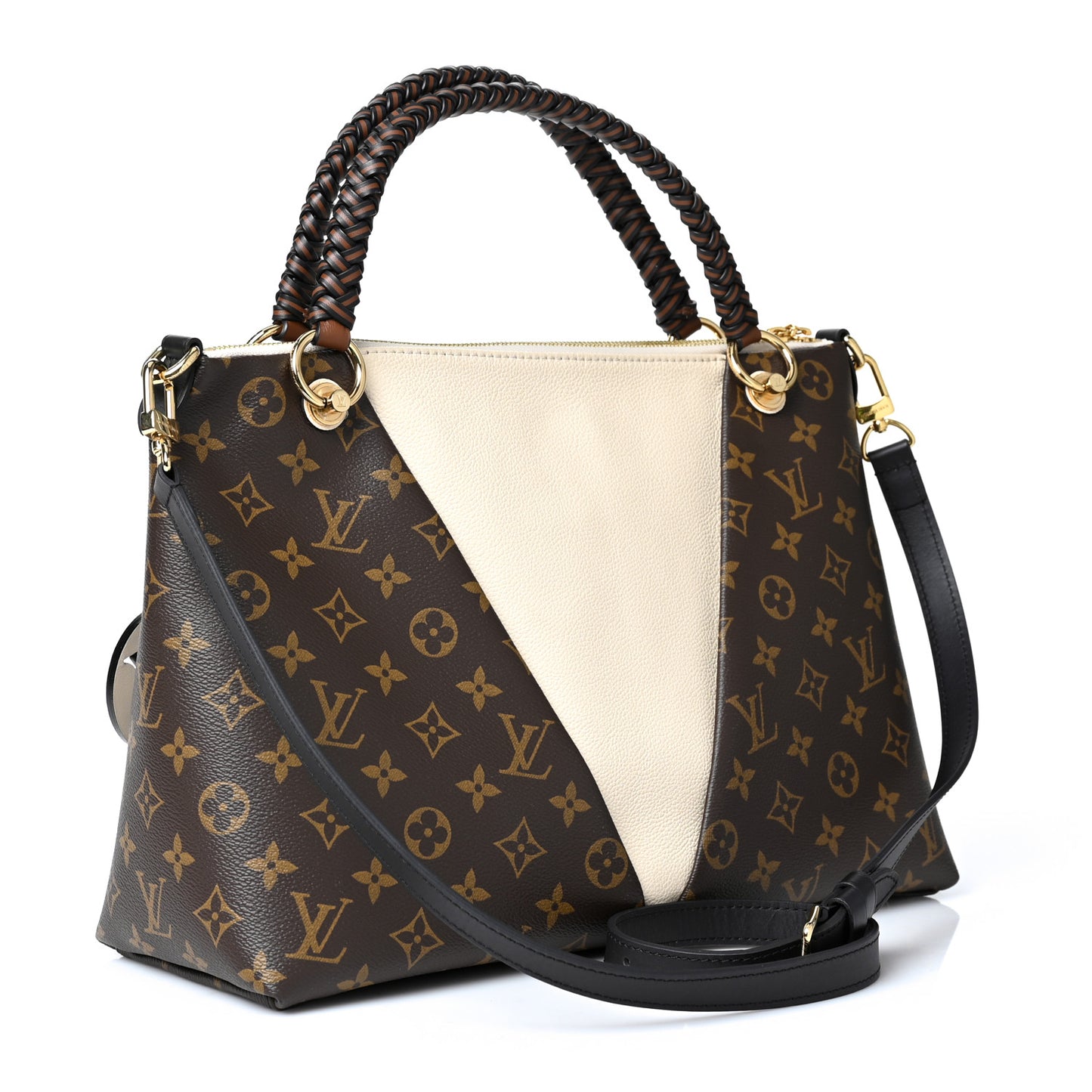 Monogram Braided V Tote MM Creme
