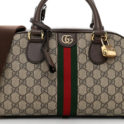Gucci GG Supreme Monogram Textured Dollar Calfskin Web Medium Ophidia Top Handle Bowler Bag Beige Ebony New Acero 9 of 15