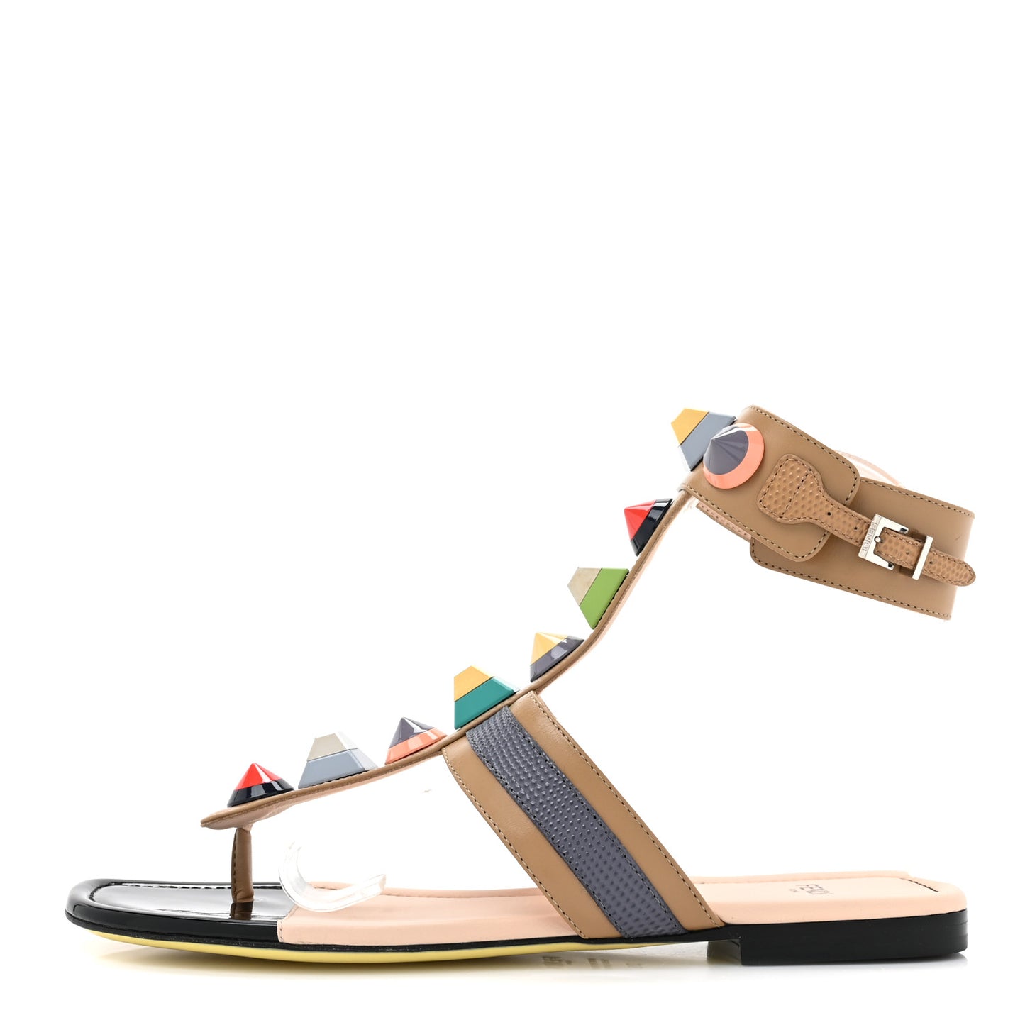 Calfskin Lizard Embossed Studded Sandals 38 Multicolor