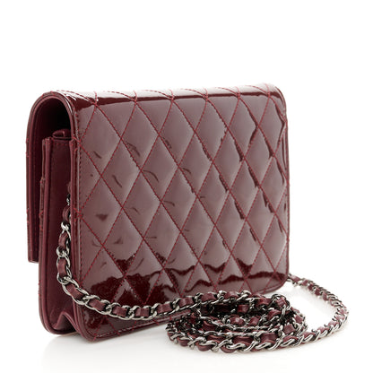 Chanel Patent Quilted Brilliant Wallet On Chain WOC Dark Burgundy 3 of 11