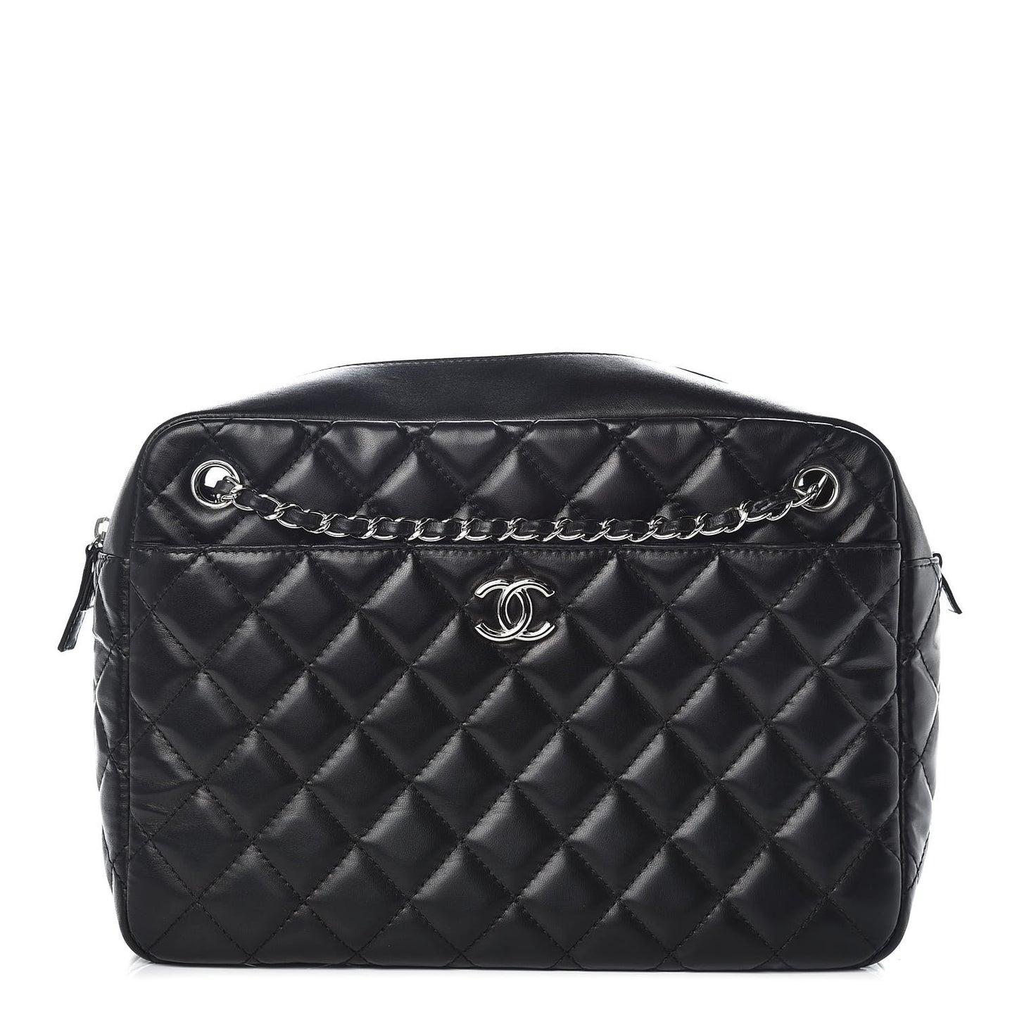 Lambskin Quilted Large Camera Case Black