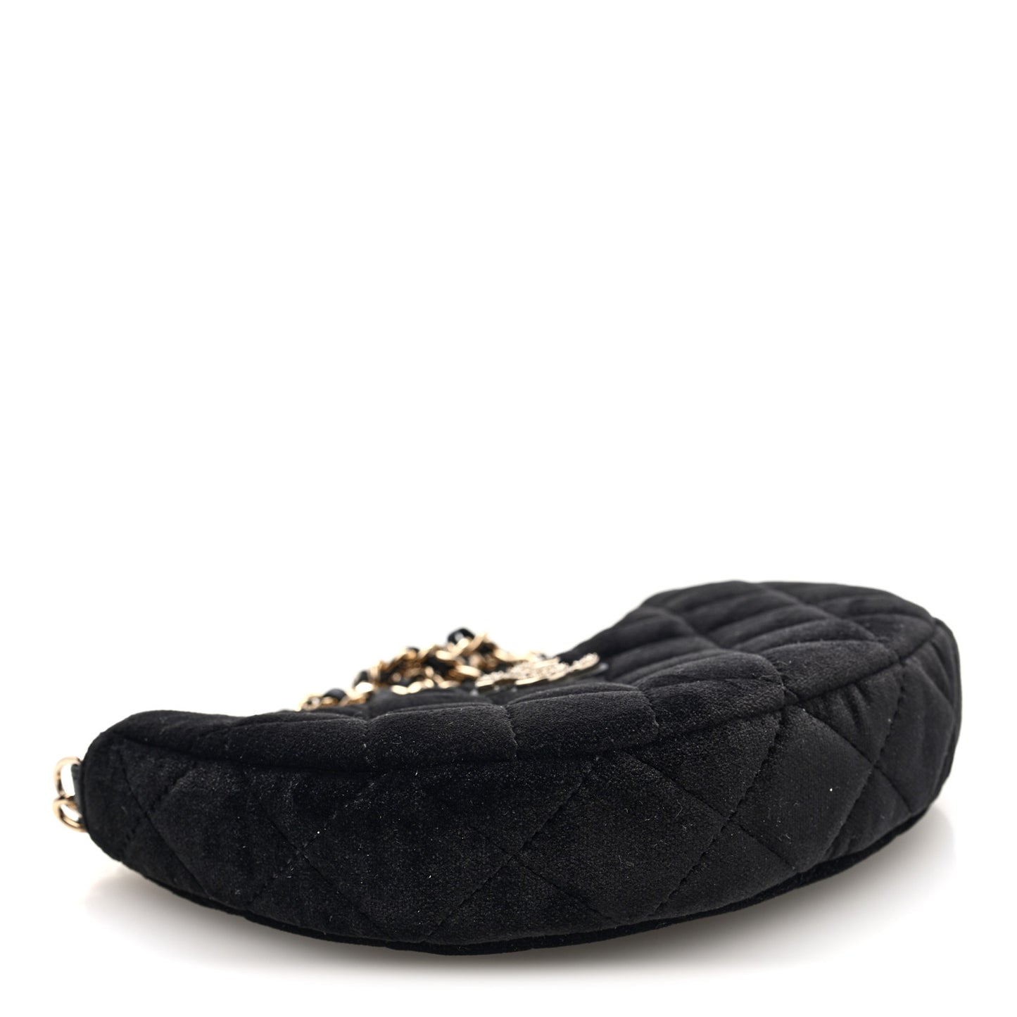 Velvet Crystal Quilted Chain Hobo Black