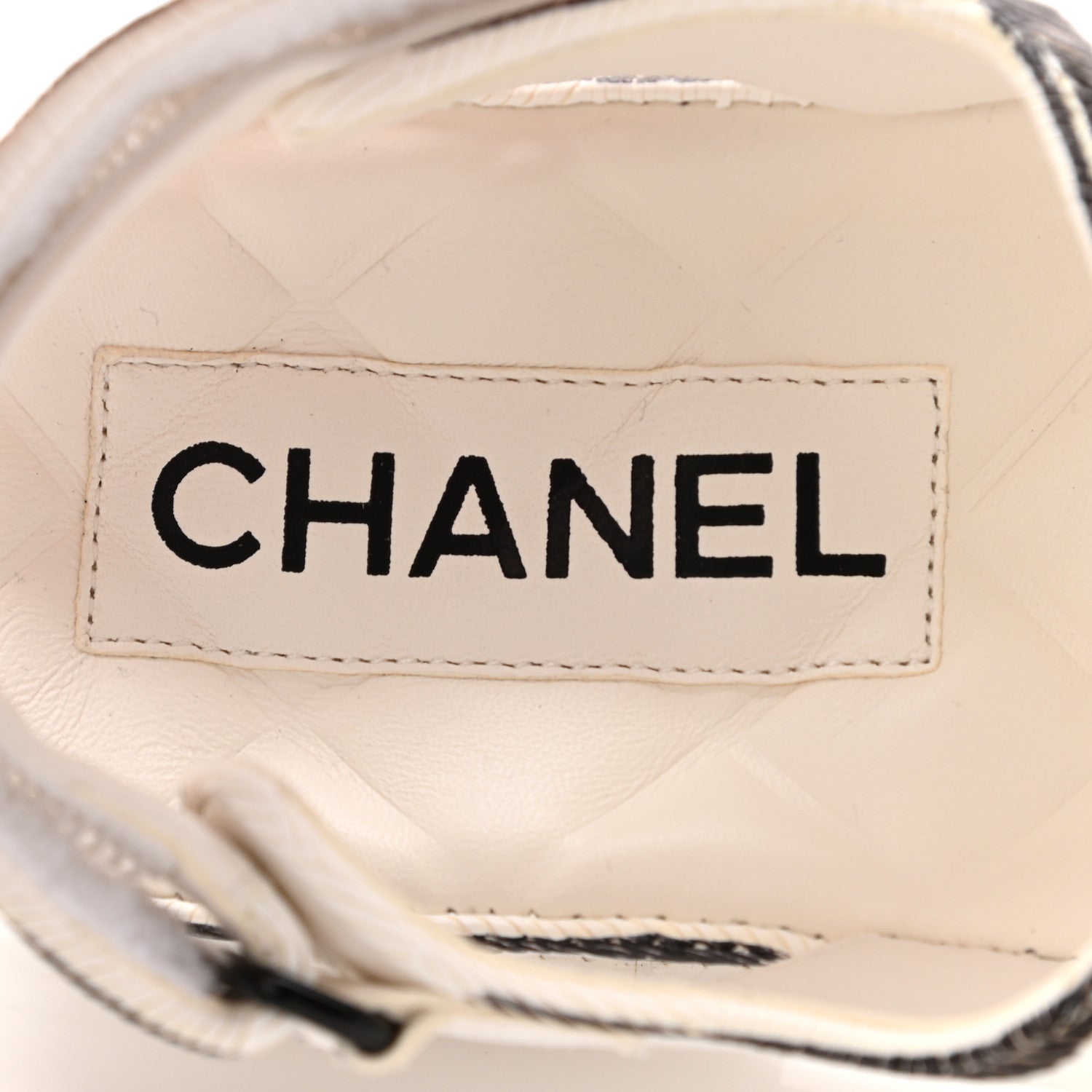 Chanel Calfskin Printed Velcro Dad Sandals 37 White Black 6 of 11