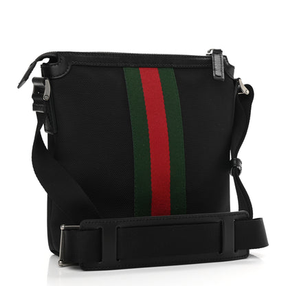 Gucci Techno Canvas Selleria Calfskin Web Small Flat Messenger Bag Black 3 of 10