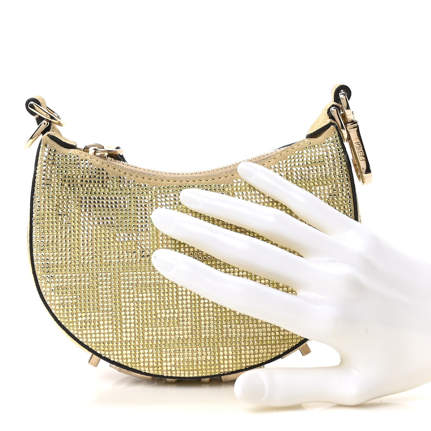 Fendi Crystal Vitello Laminato Suede FF Nano Fendigraphy Hobo Bag Platino 2 of 10