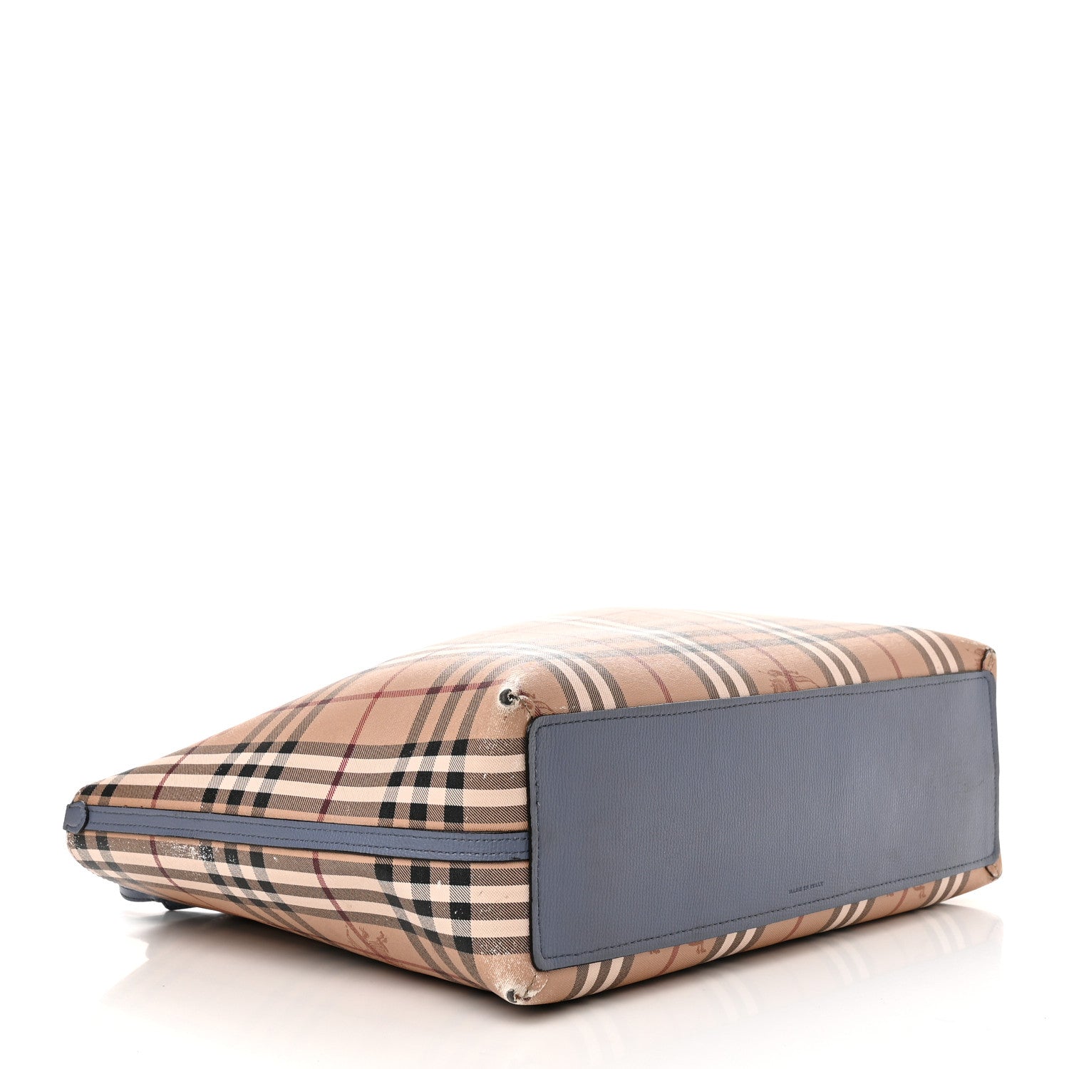 Burberry Calfskin Haymarket Check Small Reversible Tote Slate Blue 6 of 20
