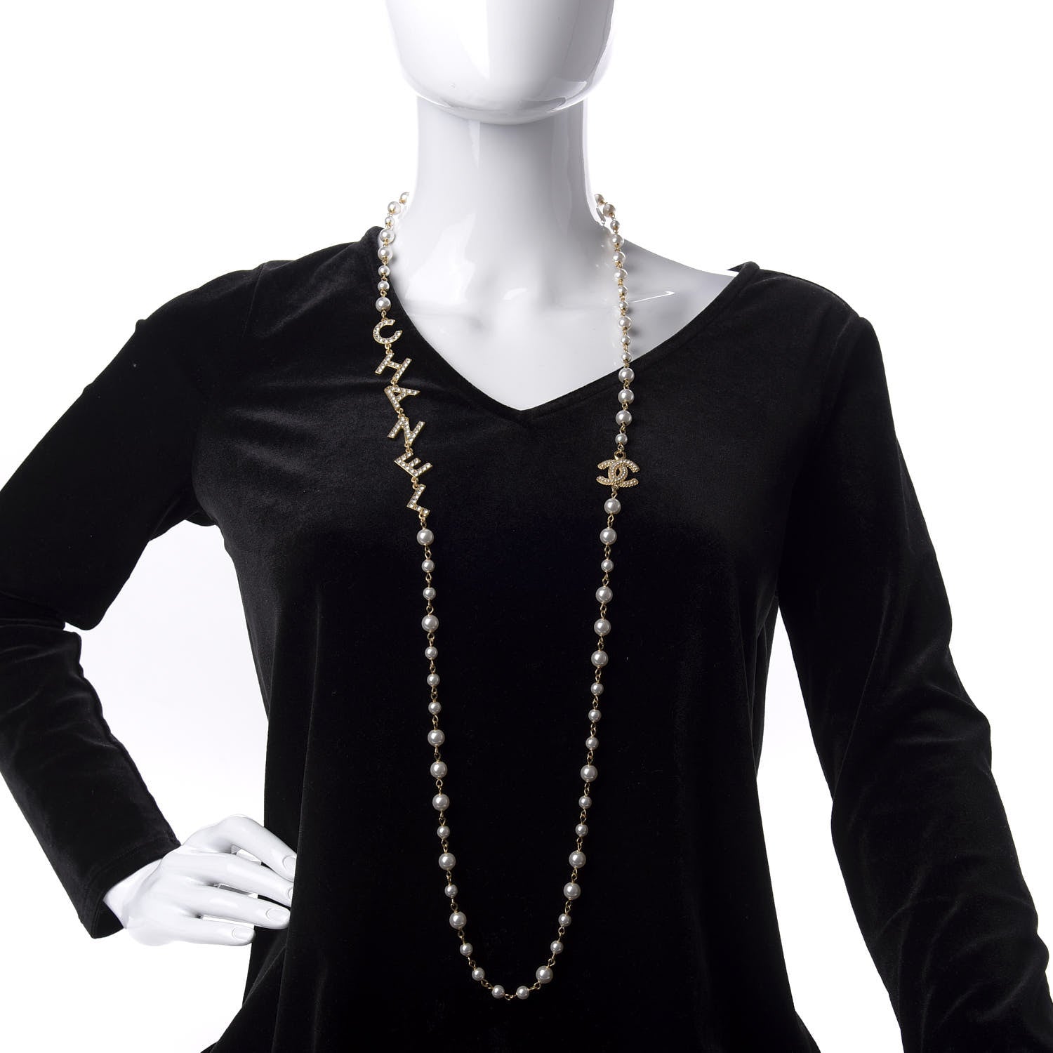 Chanel Pearl Crystal 90's Icon CC Necklace Gold 2 of 8