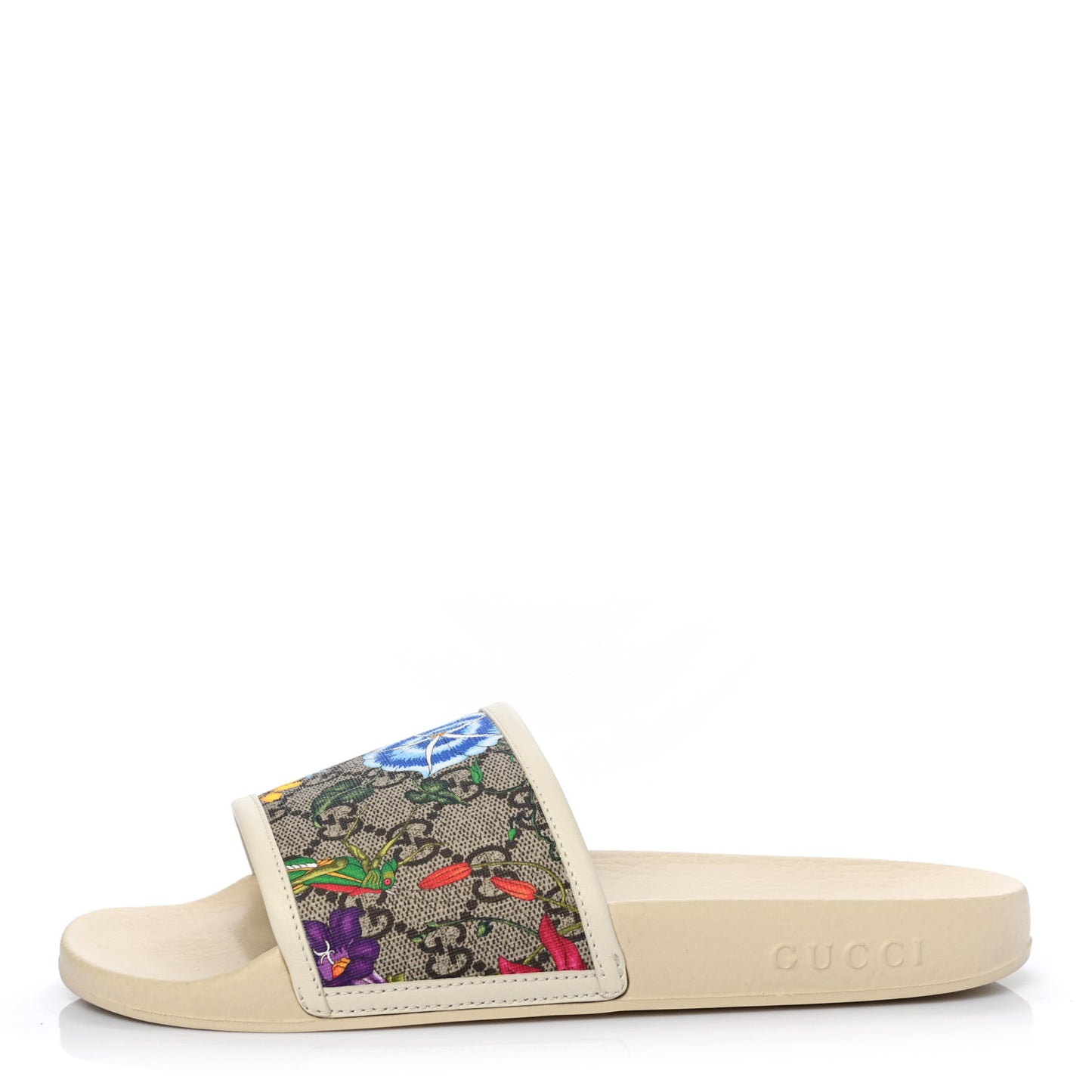 GG Supreme Monogram Flora Pursuit Slide Sandals 39 White