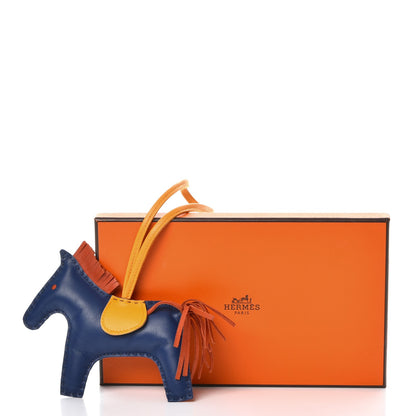 Hermes Milo Lambskin Grigri Rodeo Horse Bag Charm MM Bleu de Malte Cornaline Jaune D'Or 4 of 4