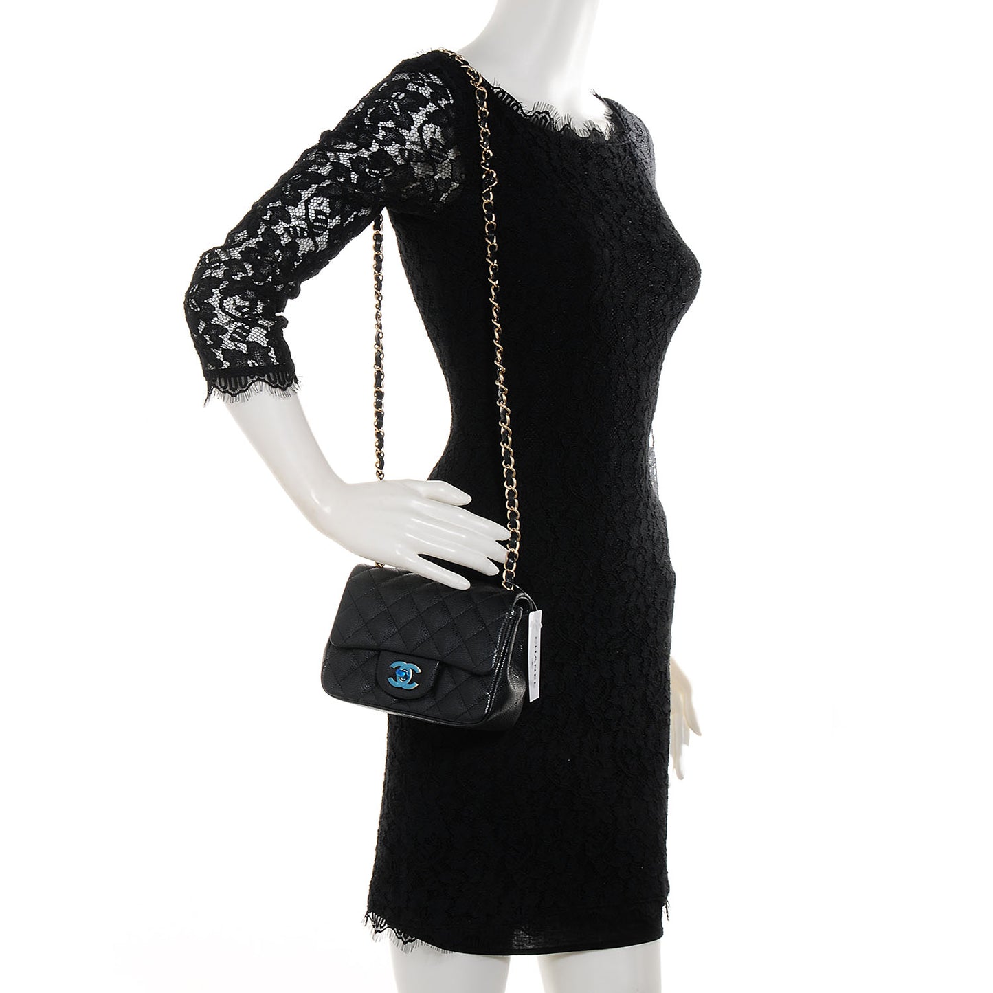 Caviar Mini Square Flap Black