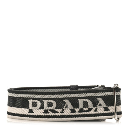 Prada Canvas Calfskin Logo Shoulder Strap Black White 1 of 7