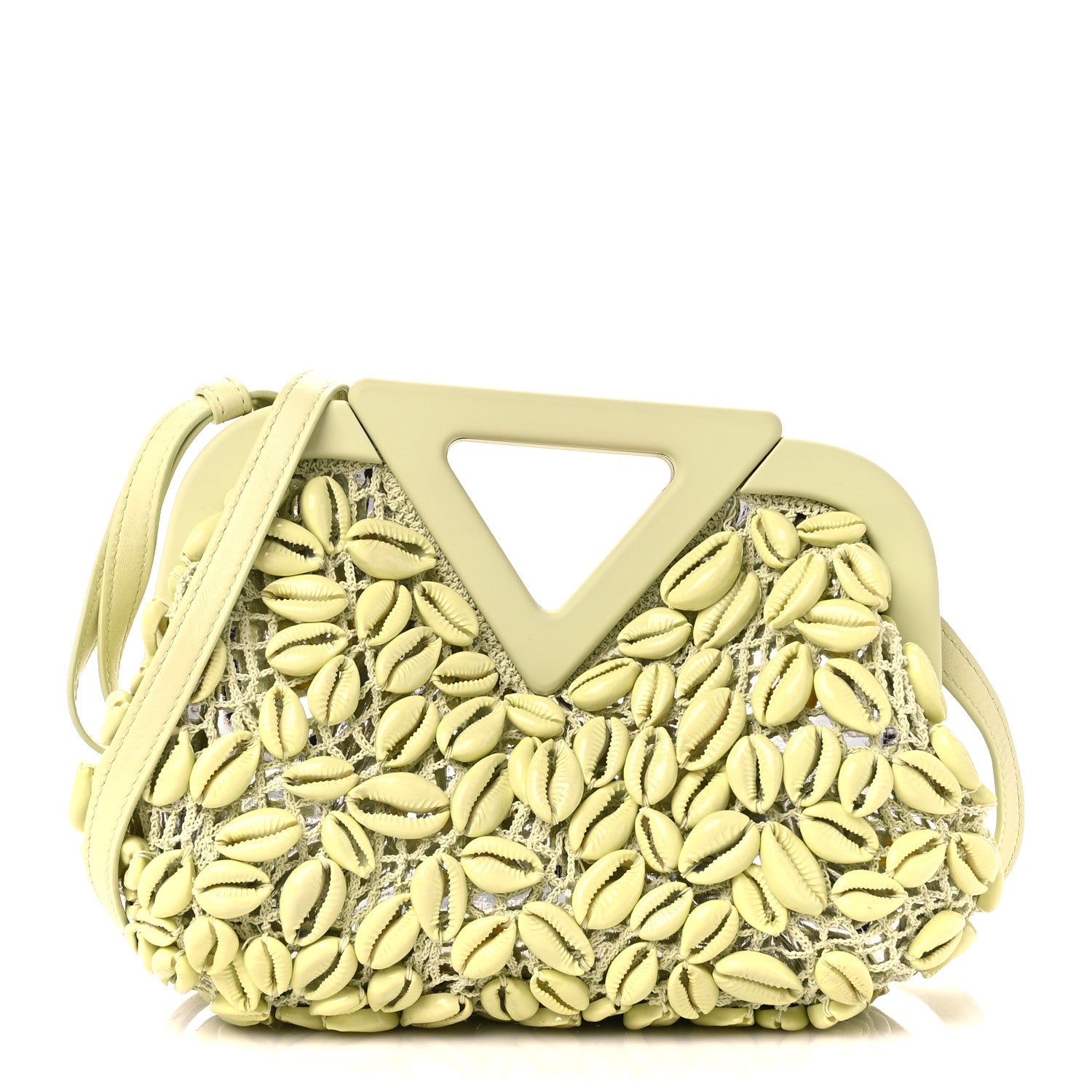 Bottega Veneta Crochet Seashell Embellished The Point Triangle Bag Lemon 1 of 9