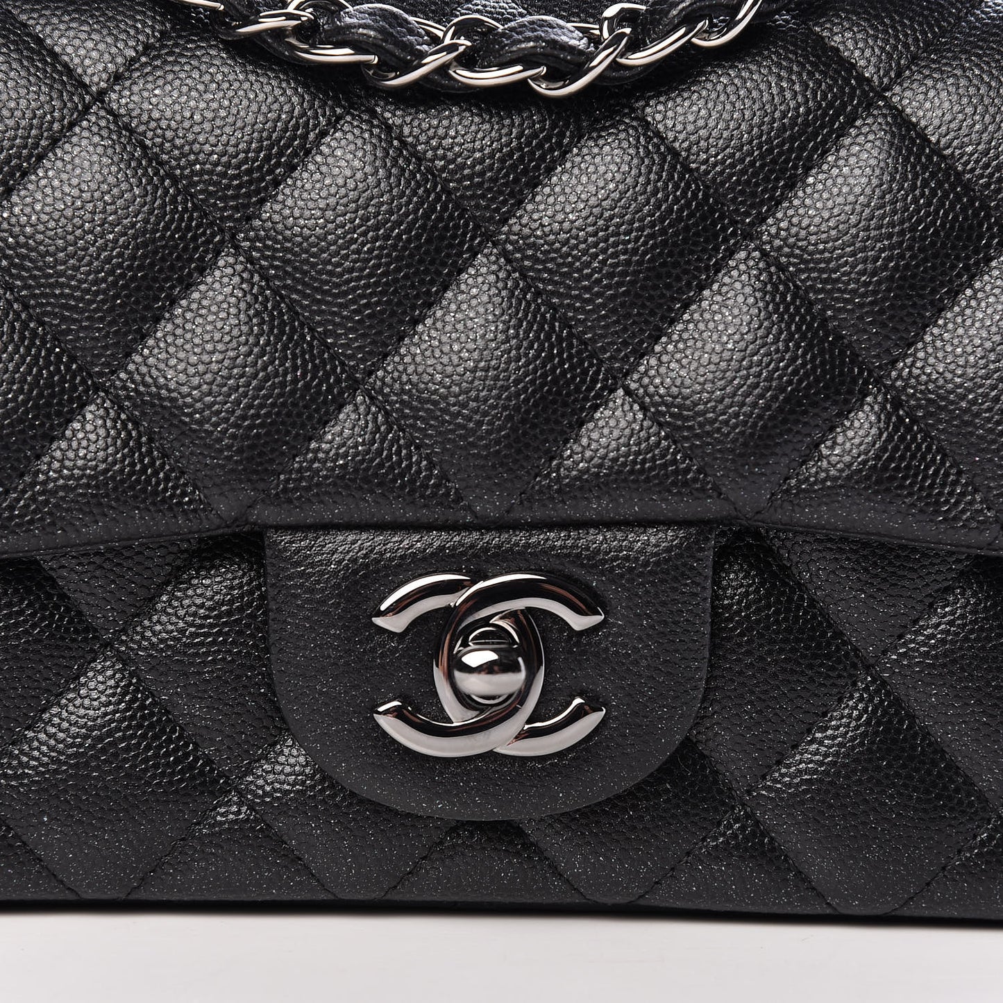 Iridescent Caviar Quilted Mini Rectangular Flap Black