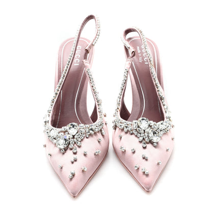 Gucci Satin Crystal Slingback Pumps 37.5 Pink 3 of 9