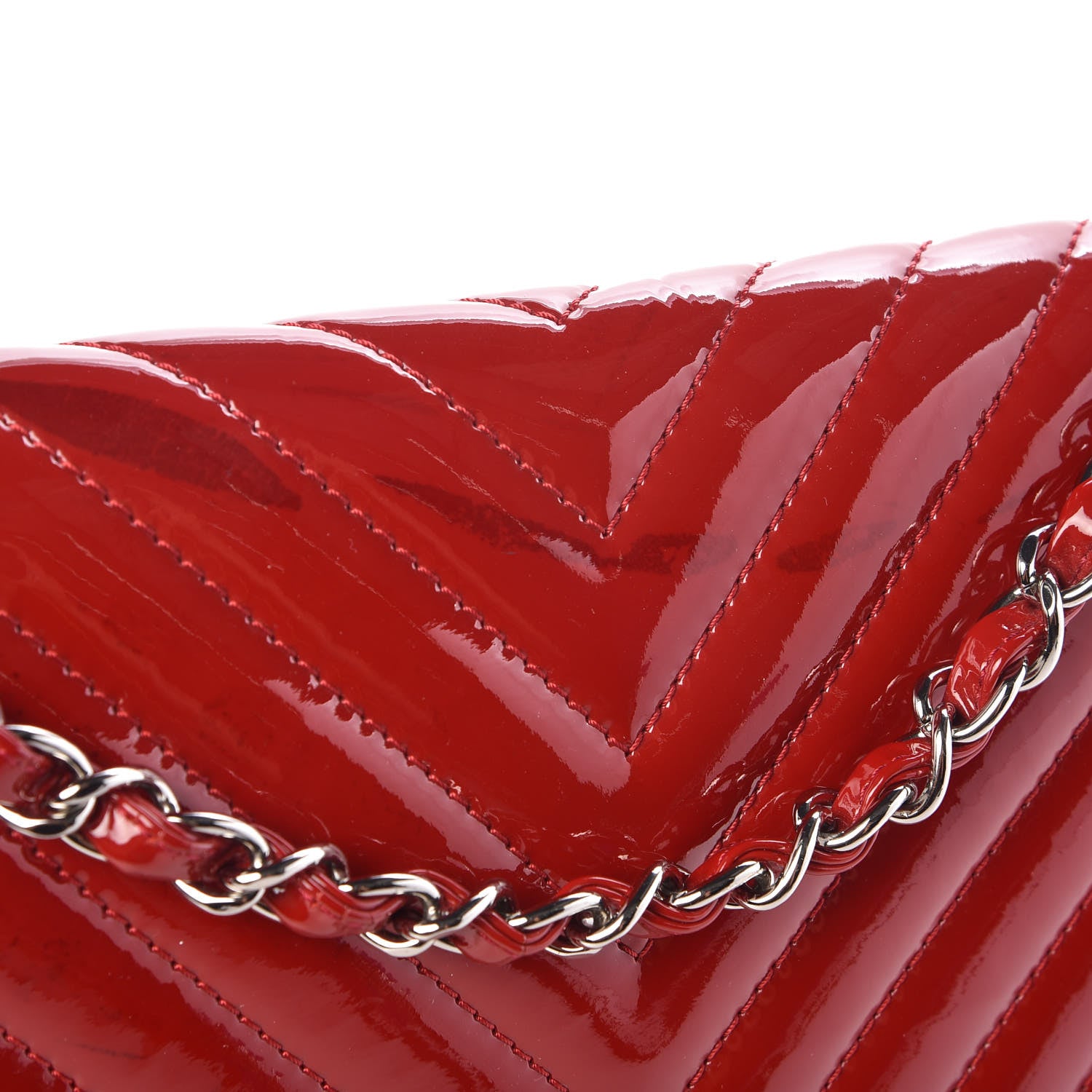 Chanel Patent Chevron Quilted Maxi Single Flap Red 8 of 15