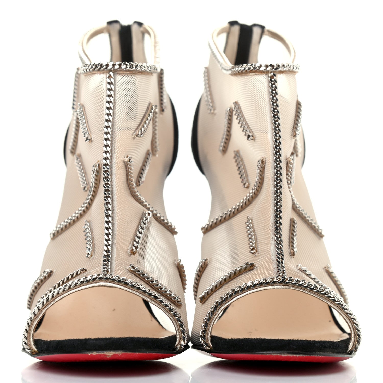 Christian Louboutin Mesh Embellished Signifiamma 100 Peep Toe Sandals 39 Black 2 of 5