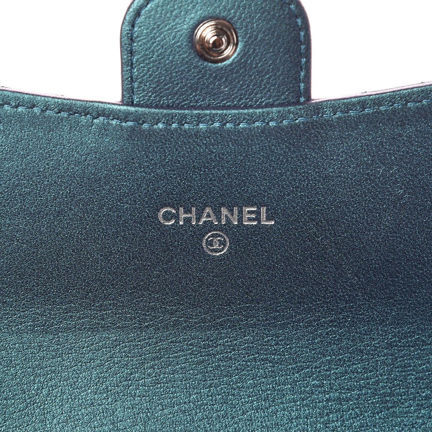 Metallic Lambskin Quilted Large Gusset Flap Wallet Turquoise