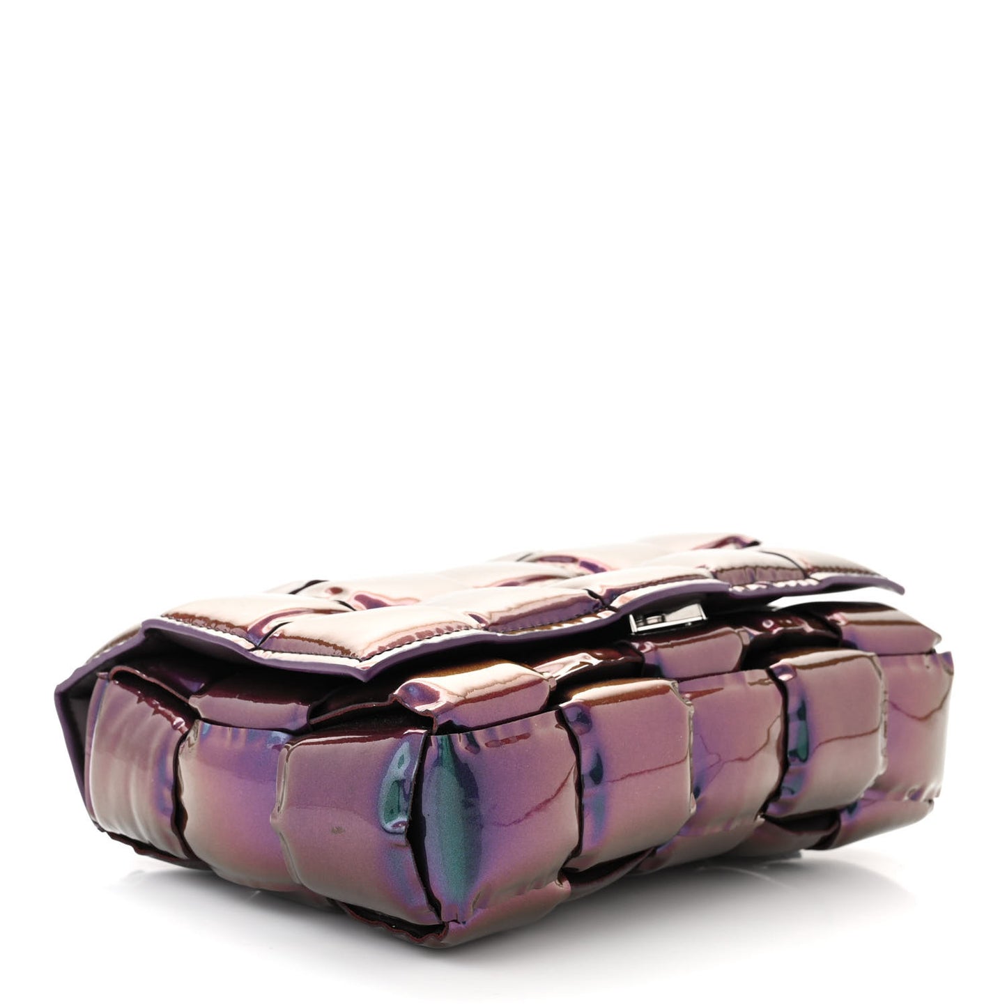 Glossy Nail Polish Nappa Maxi Intreccio Padded Cassette Crossbody Bag Holographic