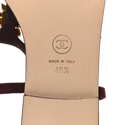 Chanel Suede Calfskin CC Crystal Thong Sandals 40.5 Burgundy 8 of 10