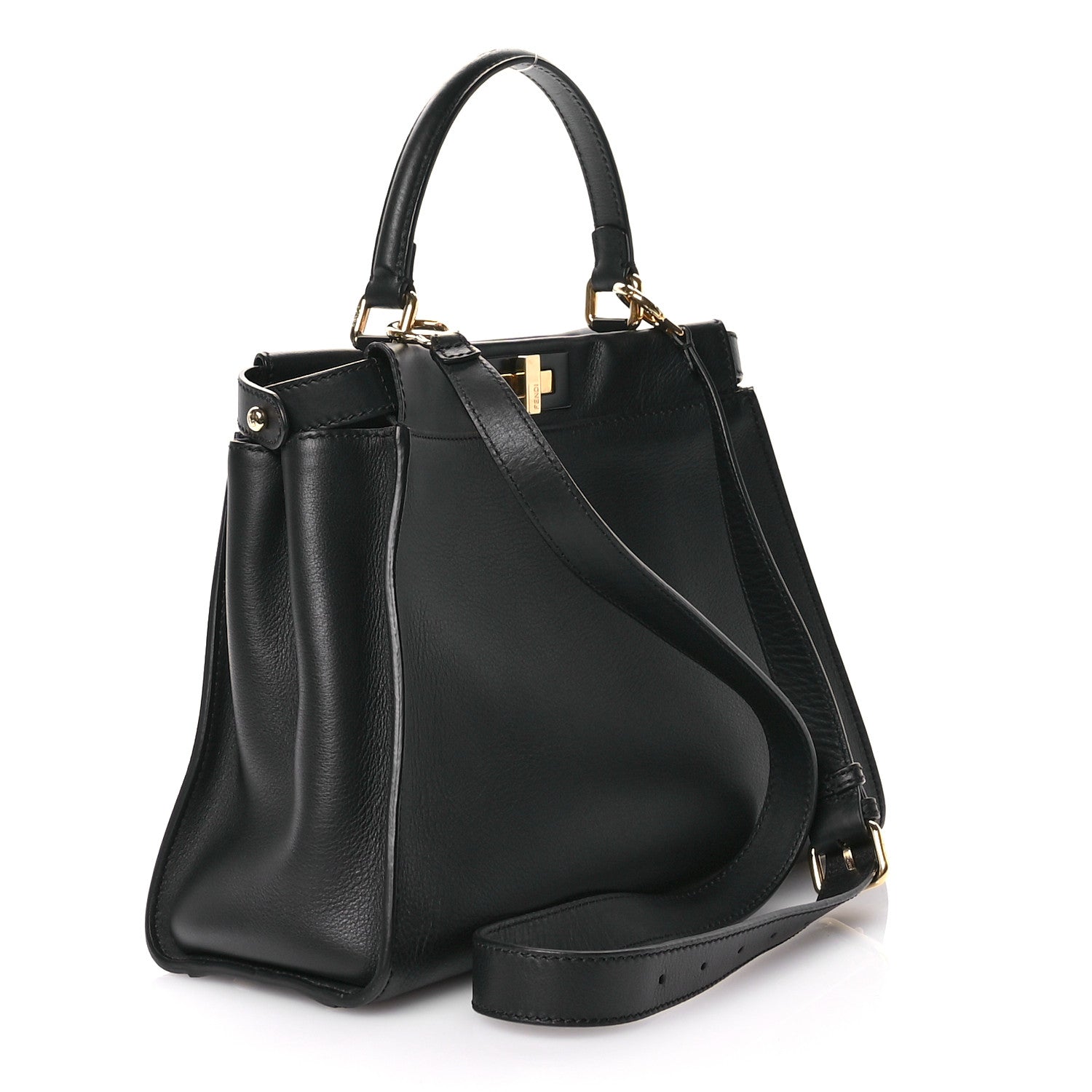Fendi Vitello Seta Shiny Nappa Medium Peekaboo Iconic Satchel Black 3 of 11