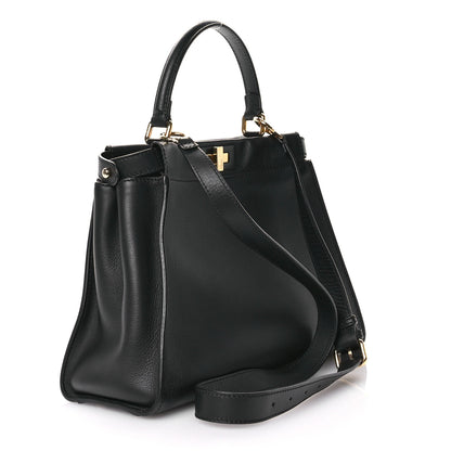 Fendi Vitello Seta Shiny Nappa Medium Peekaboo Iconic Satchel Black 3 of 11