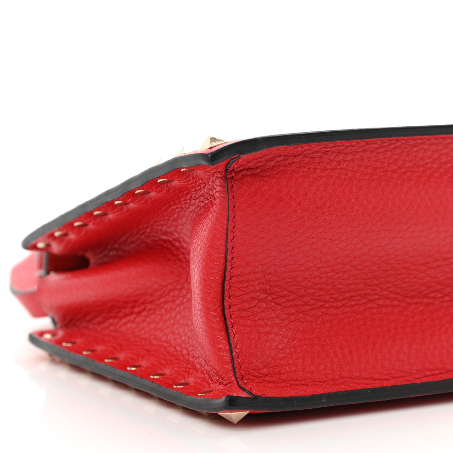 Pebbled Calfskin Rockstud Overlay Flap Top Handle Bag Rouge Pur