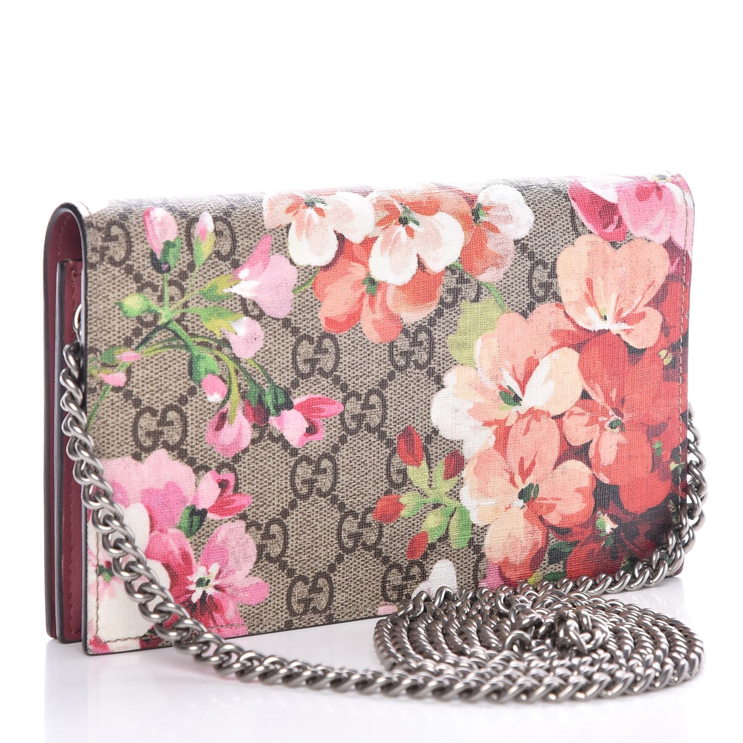 GG Supreme Monogram Blooms Chain Wallet Beige Multicolor Dry Rose