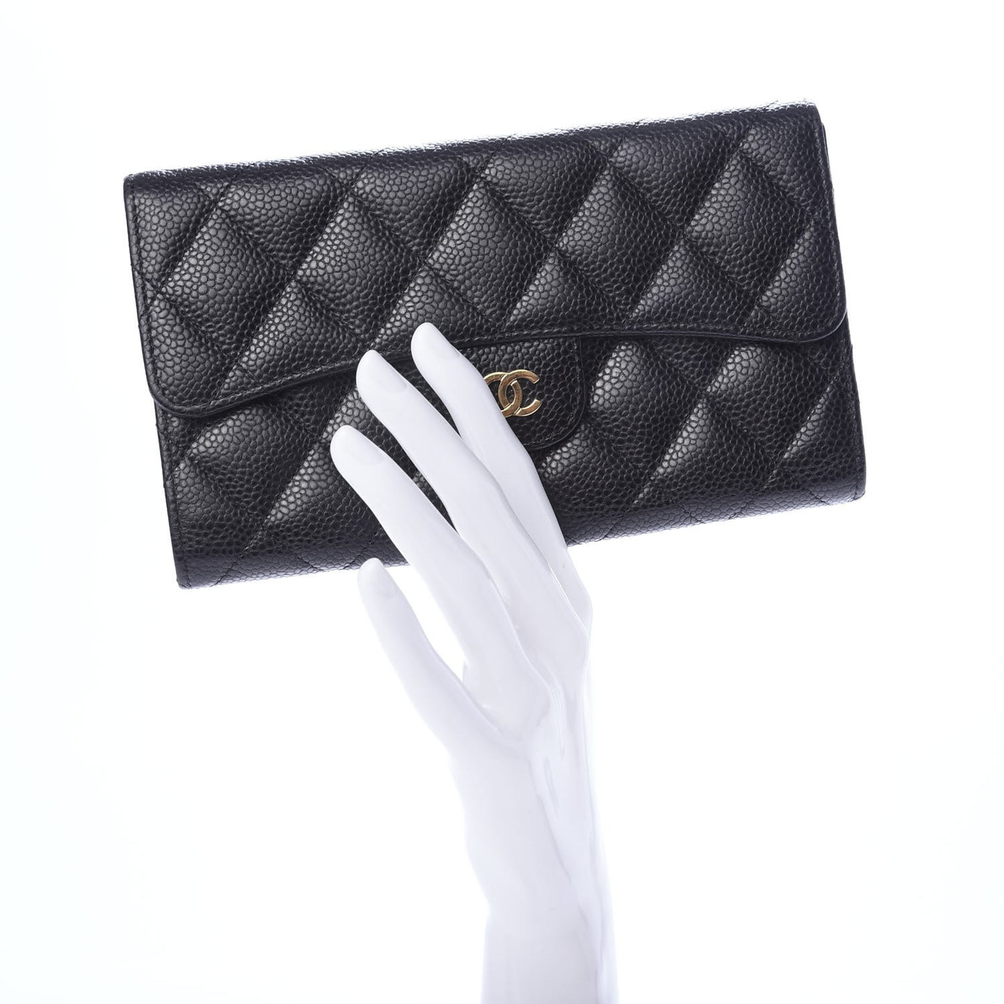Caviar Quilted Large Flap Wallet Black