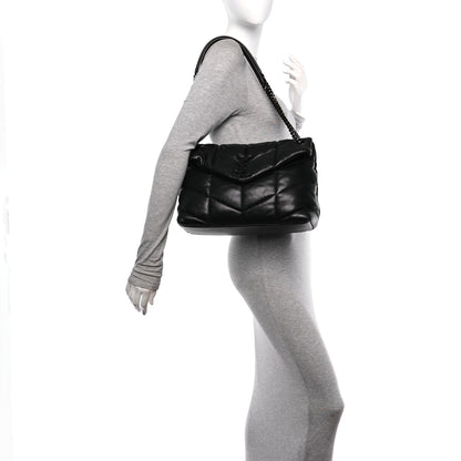 Saint Laurent Lambskin Quilted Monogram Monochrome Medium Loulou Puffer Chain Satchel Black 2 of 11