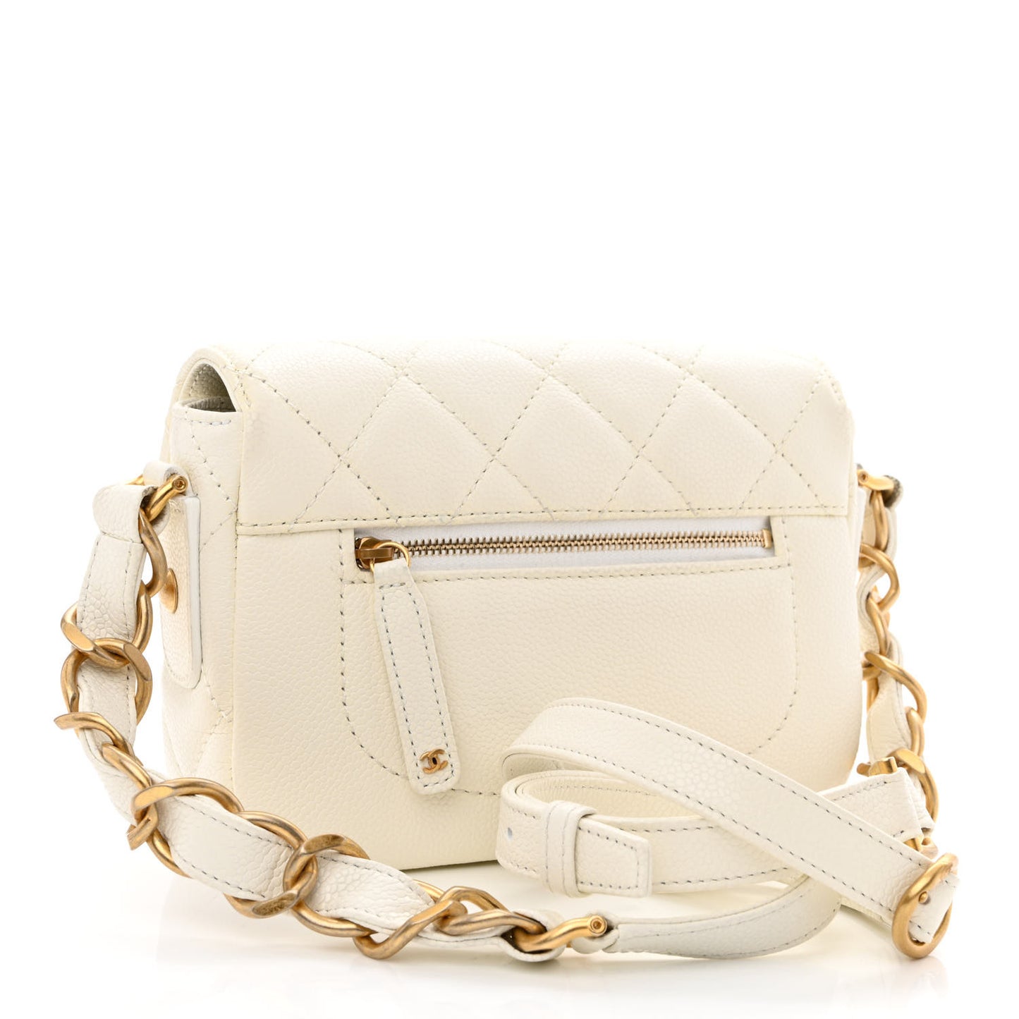 Caviar Quilted Mini Chain Flap White