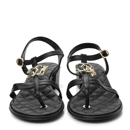 Chanel Calfskin CC Logo Thong Sandals 39.5 Black 3 of 7