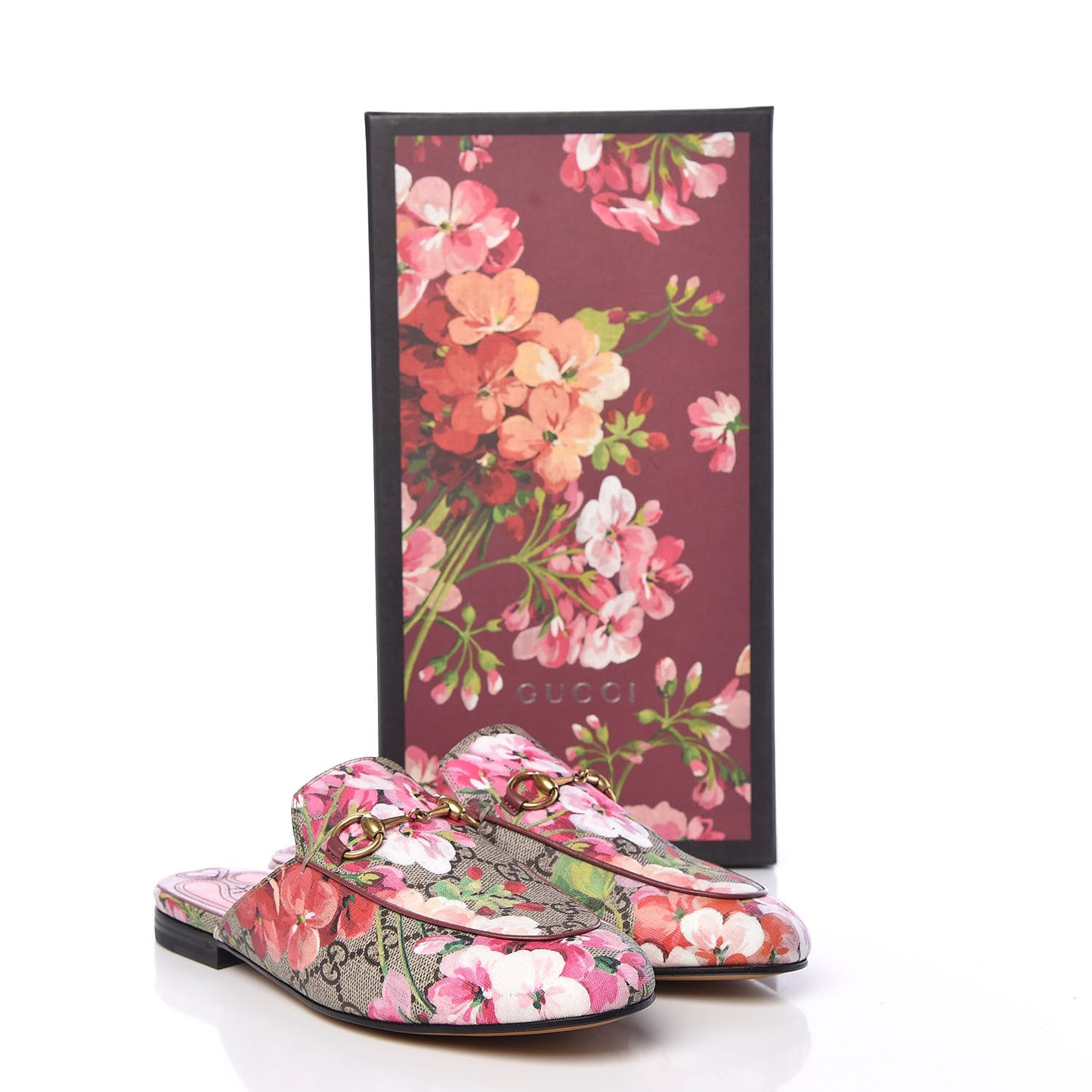 GG Supreme Monogram Blooms Womens Princetown Slippers 36.5 Beige Multicolor Dry Rose