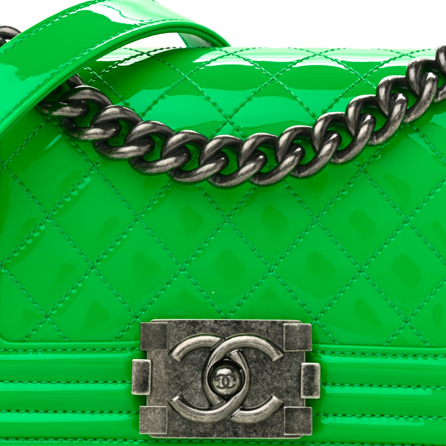 Patent Quilted Small Boy Flap Green