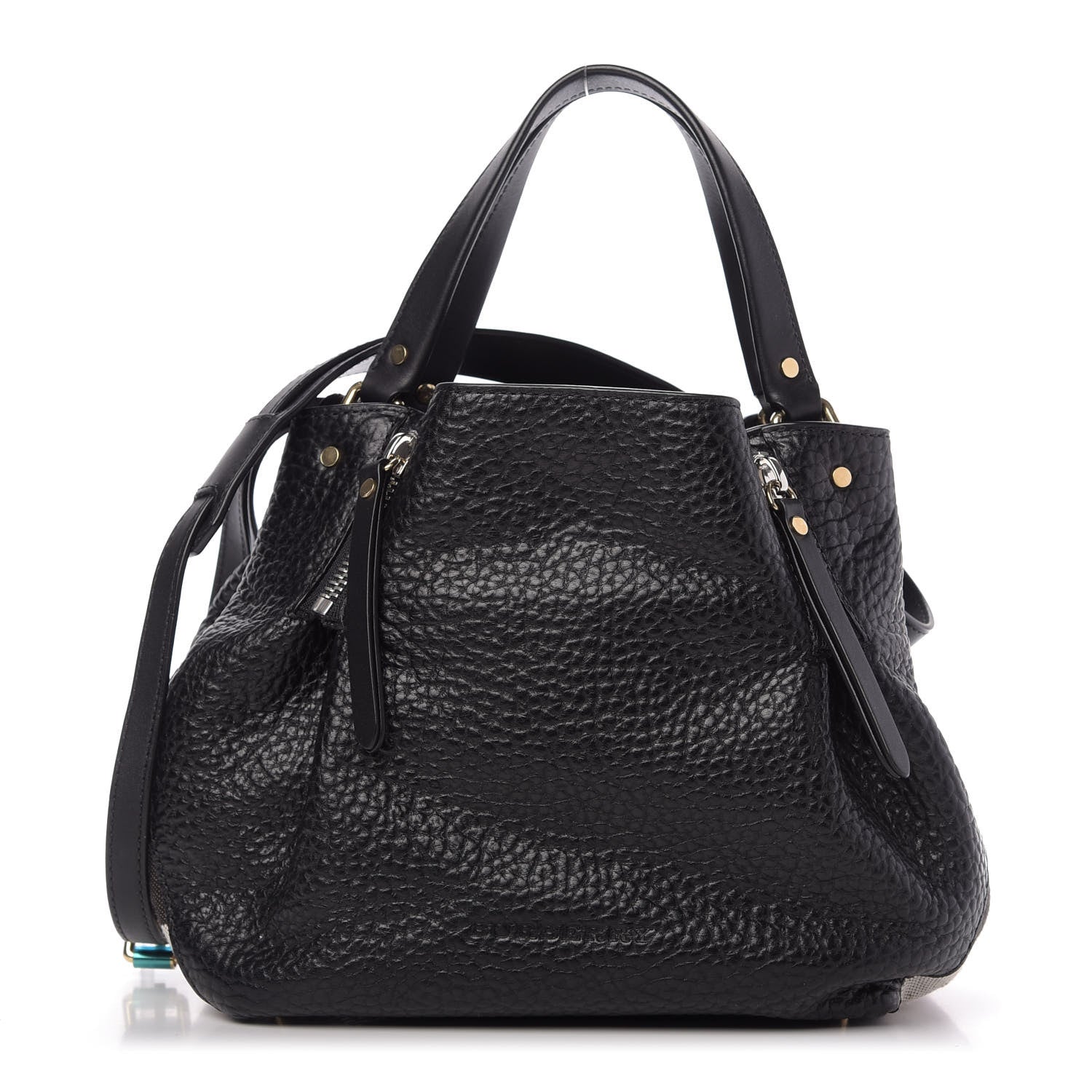 Burberry Grainy Calfskin House Check Small Maidstone Black 1 of 9