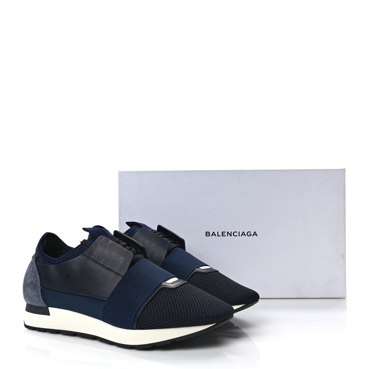 Balenciaga Mesh Calfskin Neoprene Suede Mens Race Runner Sneakers 42 Bleu Nuit 9 of 9