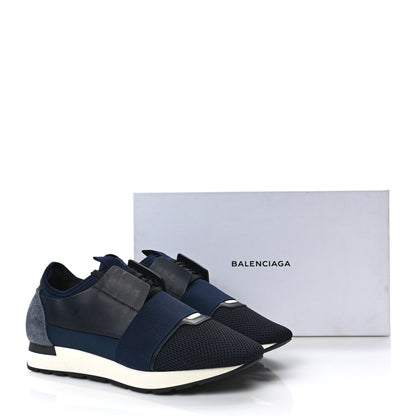 Balenciaga Mesh Calfskin Neoprene Suede Mens Race Runner Sneakers 42 Bleu Nuit 9 of 9