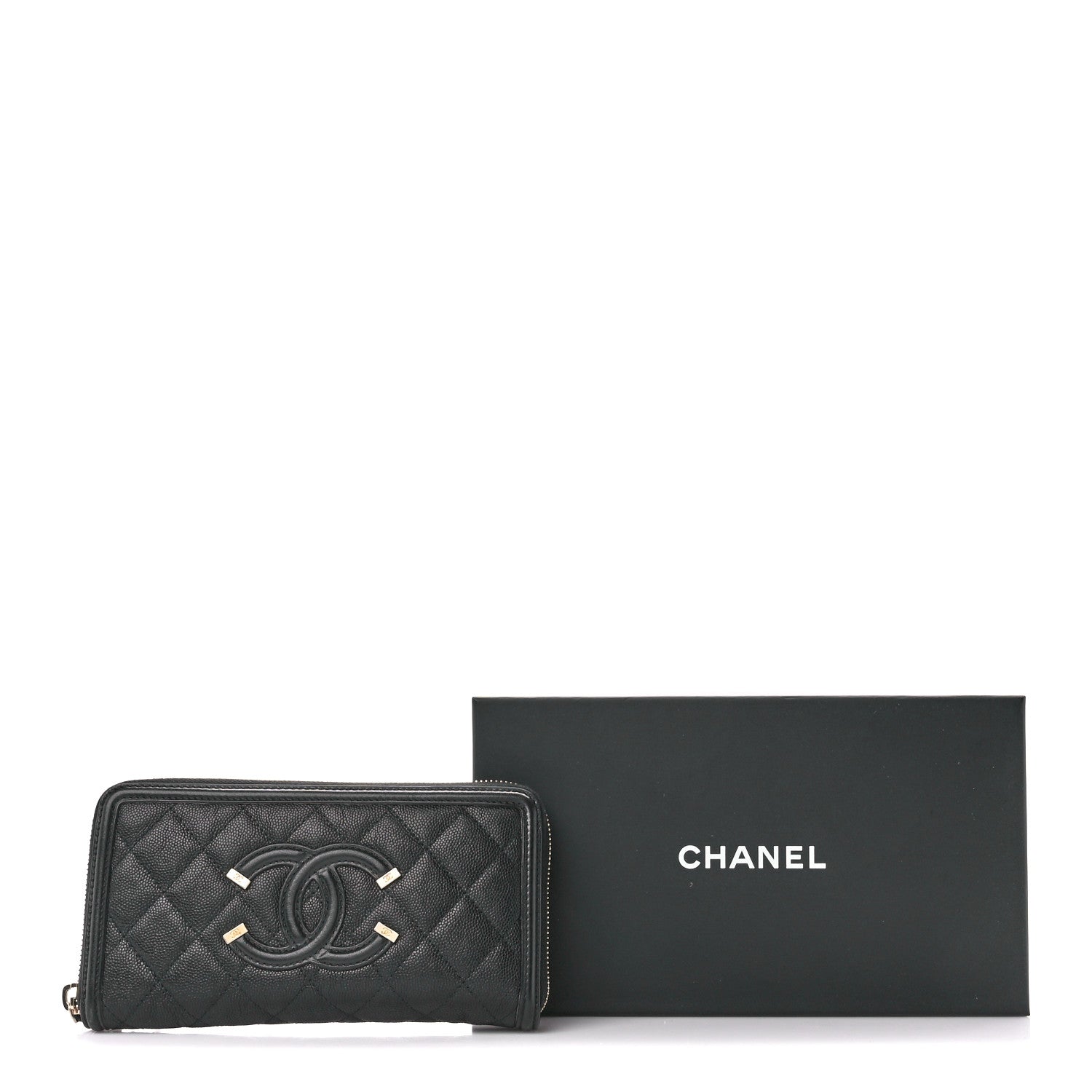 Chanel Caviar Quilted Filigree Zip Around Wallet Black 11 of 11