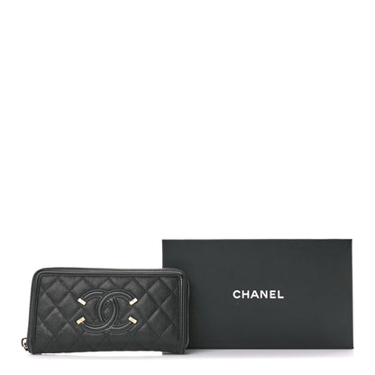 Chanel Caviar Quilted Filigree Zip Around Wallet Black 11 of 11