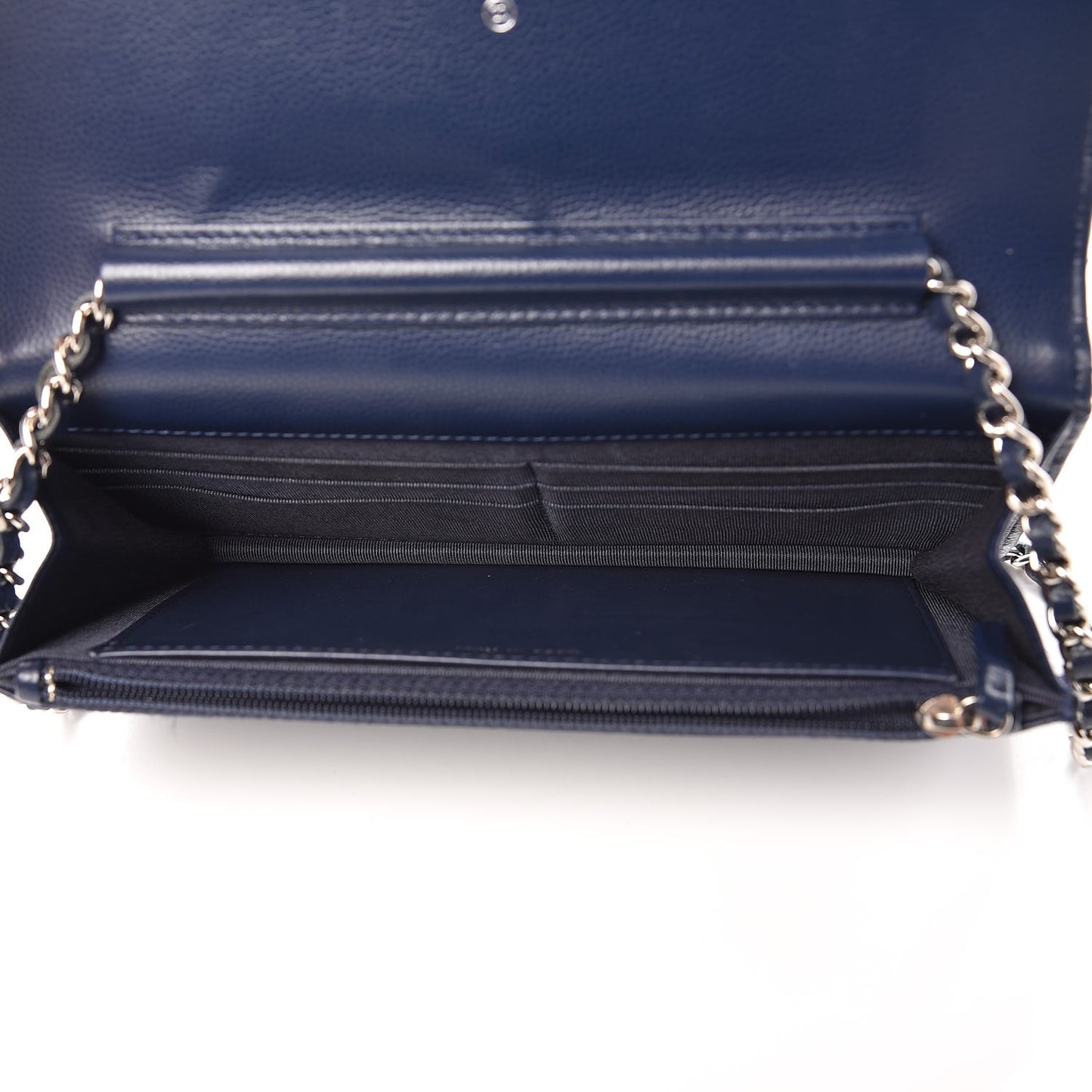 Caviar Chevron Quilted Wallet On Chain WOC Navy