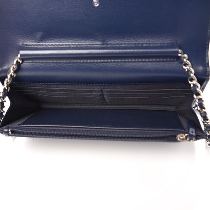 Chanel Caviar Chevron Quilted Wallet On Chain WOC Navy 5 of 8