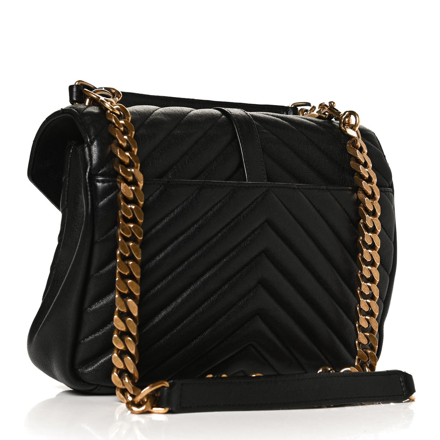 Sheepskin Matelasse Chevron Monogram Medium College Bag Black