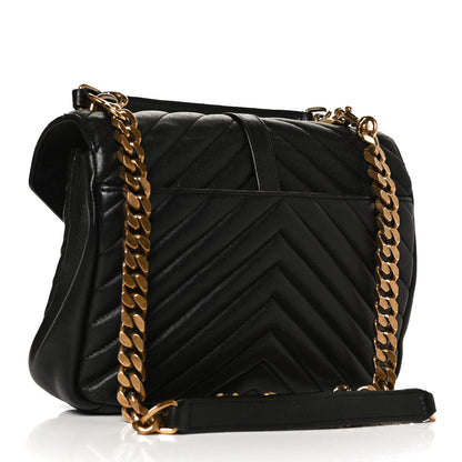 Saint Laurent Sheepskin Matelasse Chevron Monogram Medium College Bag Black 3 of 14