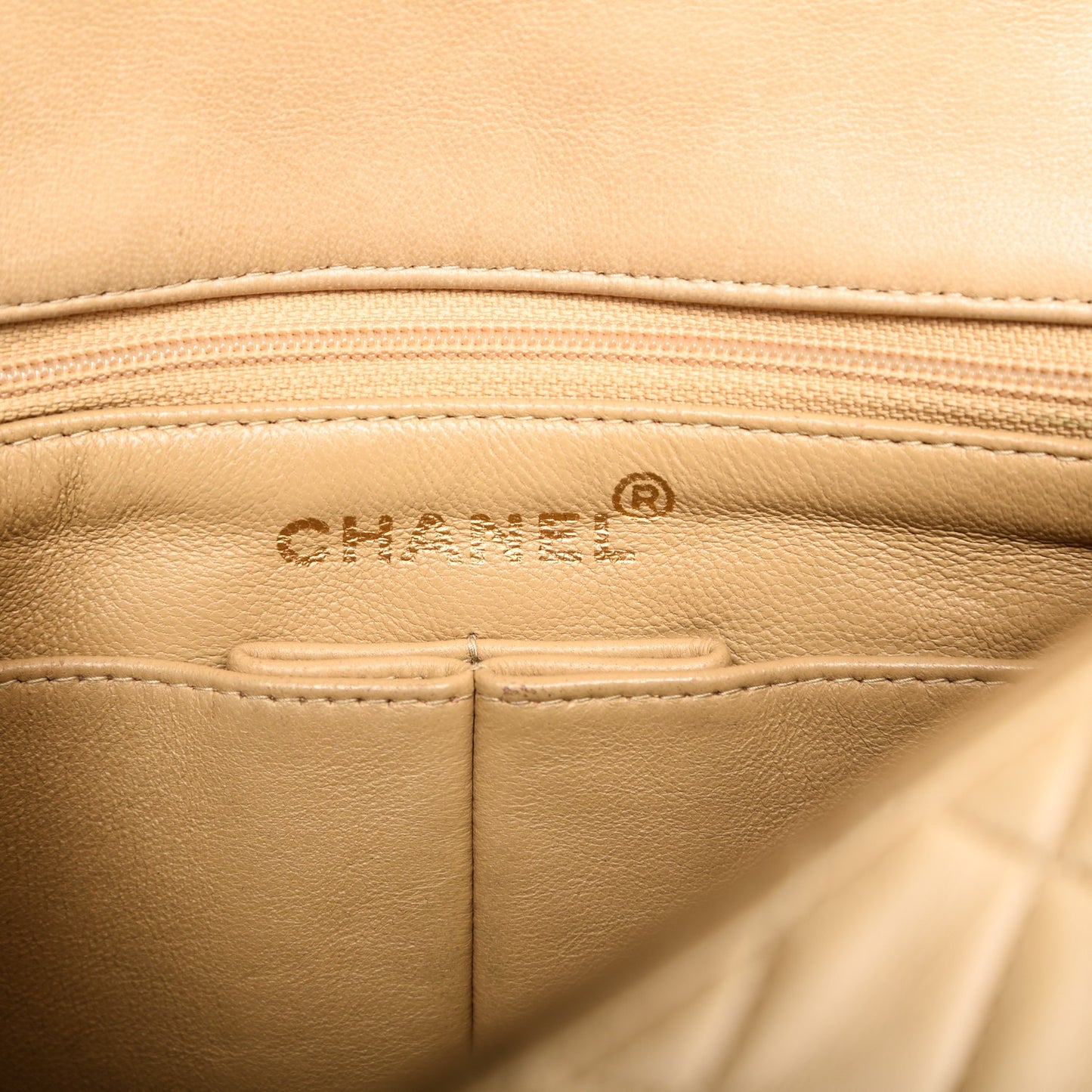 Lambskin Quilted Small Single Flap Beige