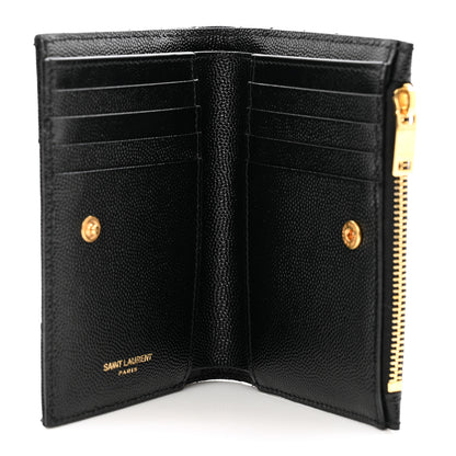 Saint Laurent Grain De Poudre Matelasse Chevron Monogram Zipped Card Case Black 5 of 10