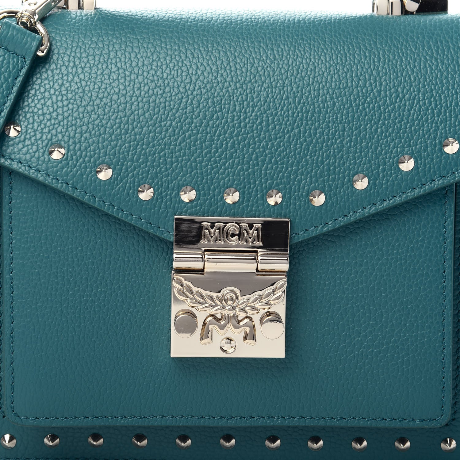 MCM Calfskin Studded Small Patricia Crossbody Bag Deep Lagoon 11 of 11