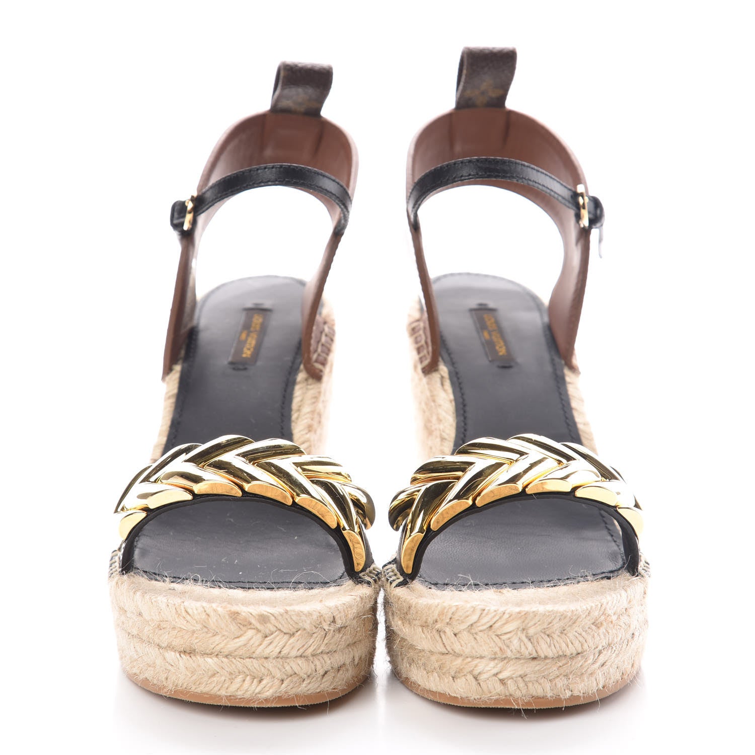 Louis Vuitton Calfskin Spring Hill Espadrille Wedge Sandals 40 Brown 2 of 7