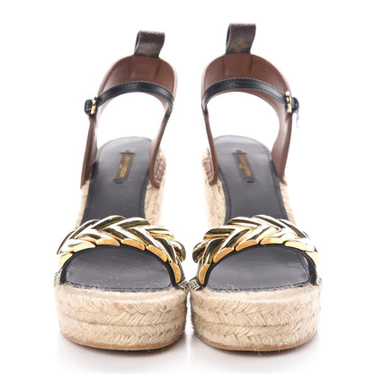Louis Vuitton Calfskin Spring Hill Espadrille Wedge Sandals 40 Brown 2 of 7