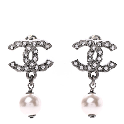 Chanel Crystal Pearl CC Drop Earrings Silver 1 of 4