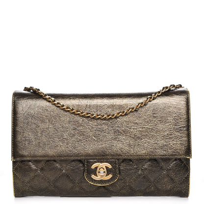 Chanel Cracked Metallic Calfskin Quilted Zip Away Chain Clutch Gold 1 of 8