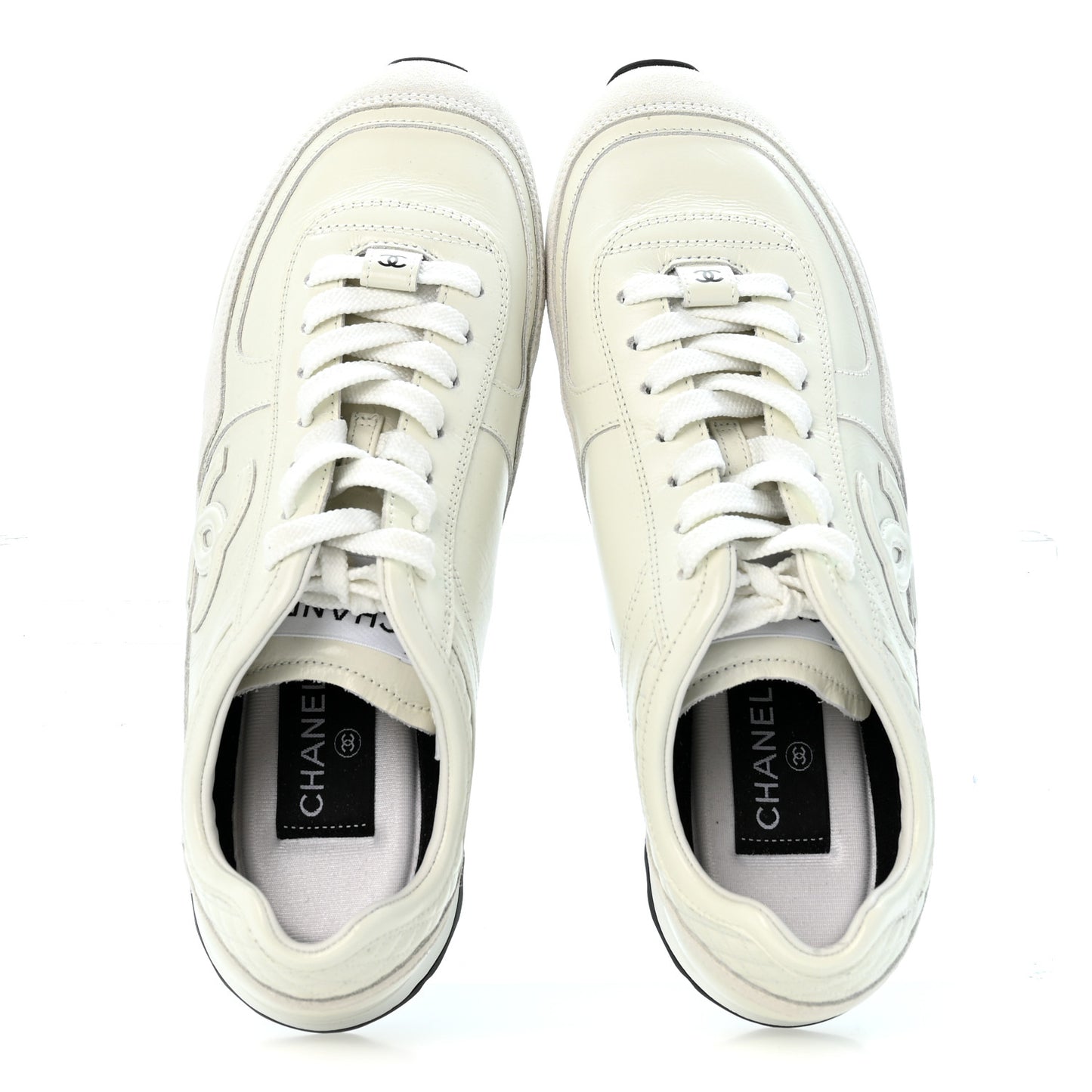 Suede Calfskin Quilted CC Sneakers 39 White Black